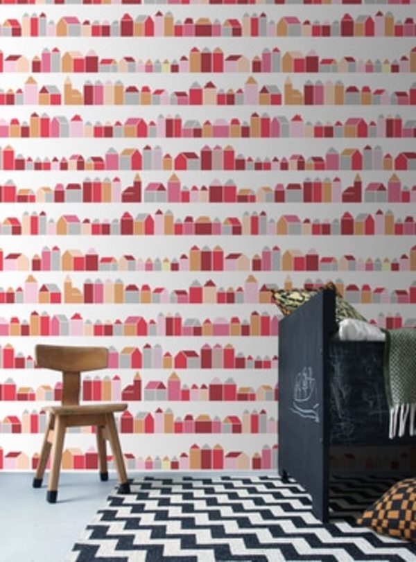 Inke HOUSES WALL PRINT - RED Inke HOUSES WALL PRINT - RED