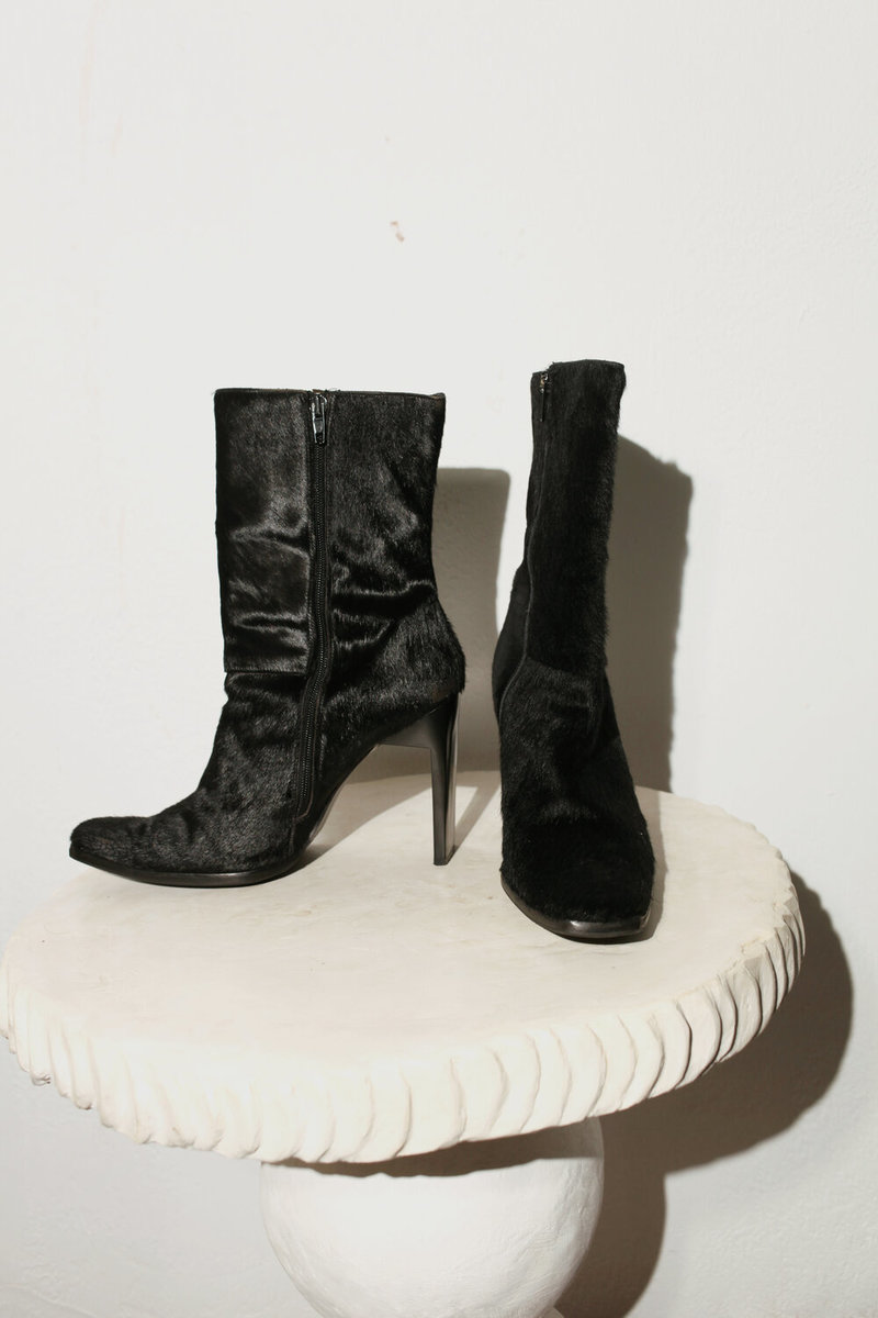 Vintage HUMAN SEA VINTAGE X JOAN Pony Hair Heeled Boots - Black