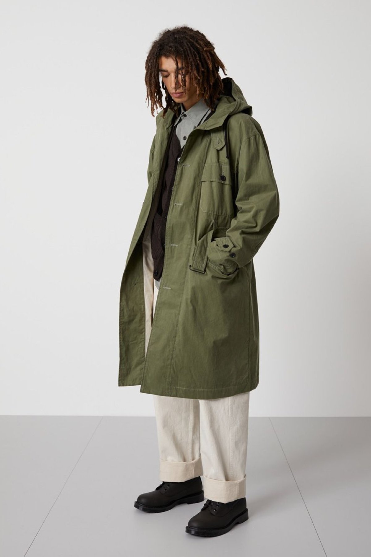 Margaret Howell Belted parka dry plainweave cotton Jacket - Sage