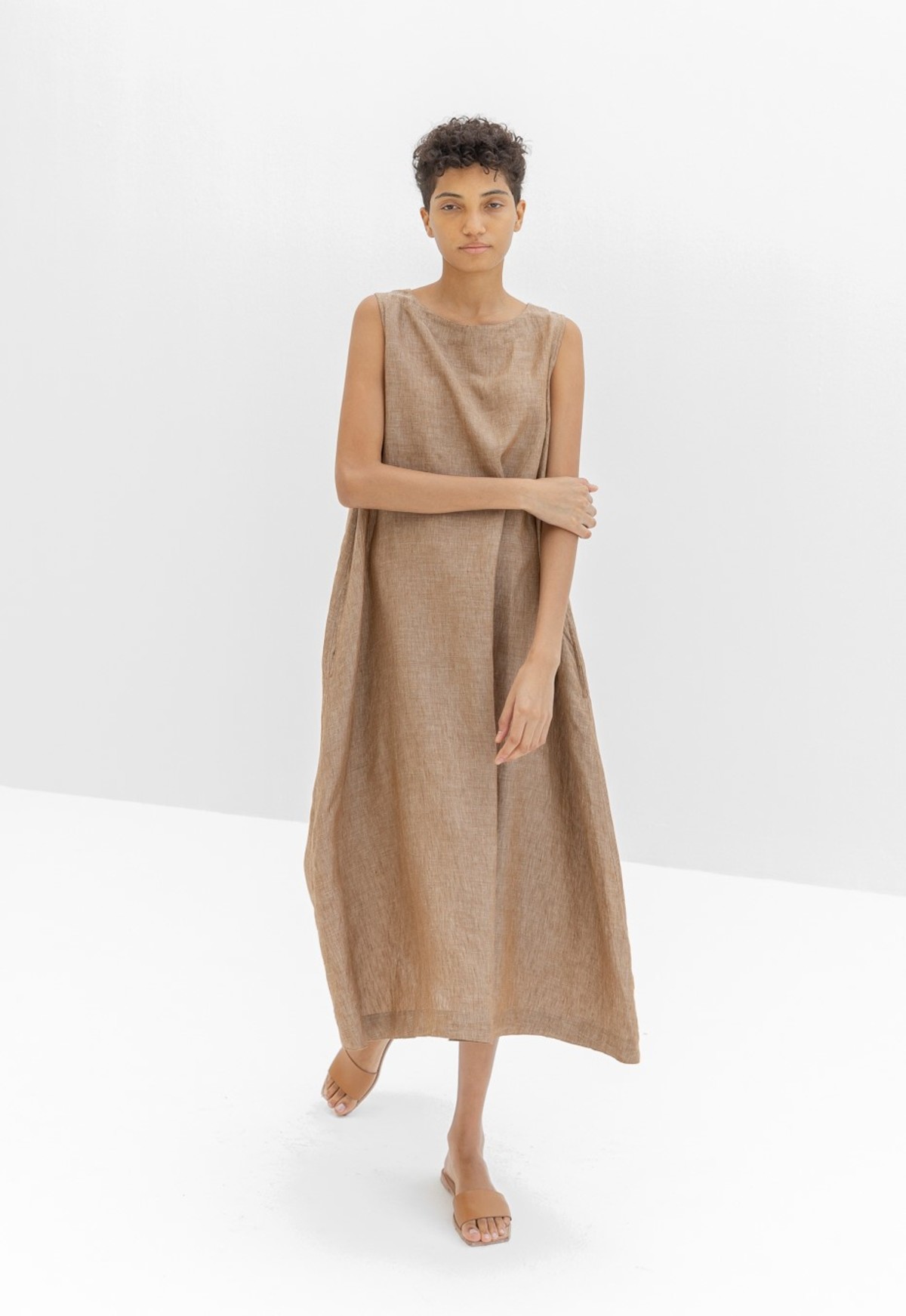Ichi Antiquites 600327 Dungaree Dress - Camel | Garmentory
