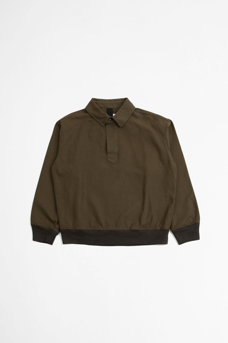 トップス MARGARET HOWELL RAMIE COTTON POLO MHL by Margaret Howell Men's Half Zip Polo in Black MHL by