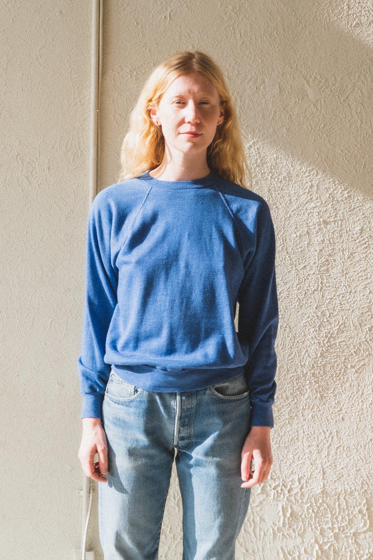 denim blue sweatshirt