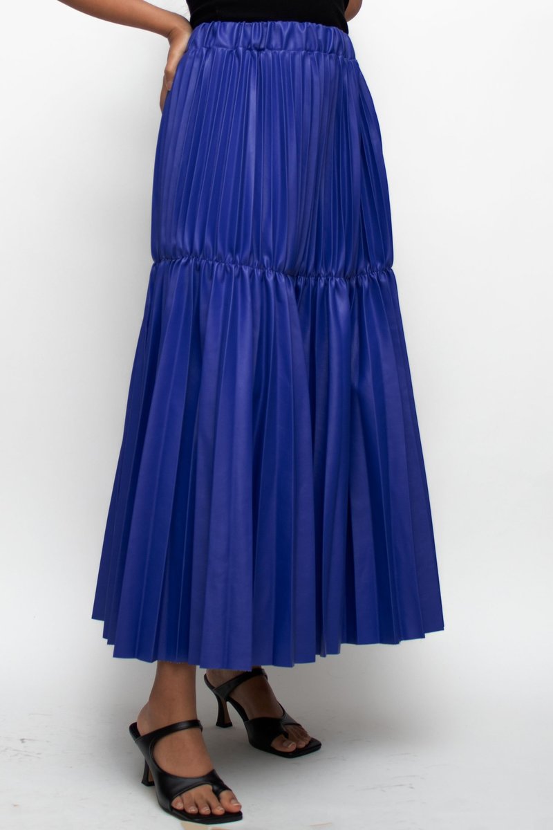 W A N T S Faux Leather Long Pleated Skirt - Royal Blue | Garmentory