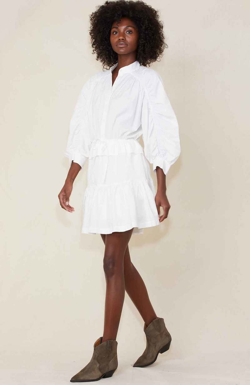 frame ruched dress FRAME Denim Ruched Sleeve Dress - Blanc