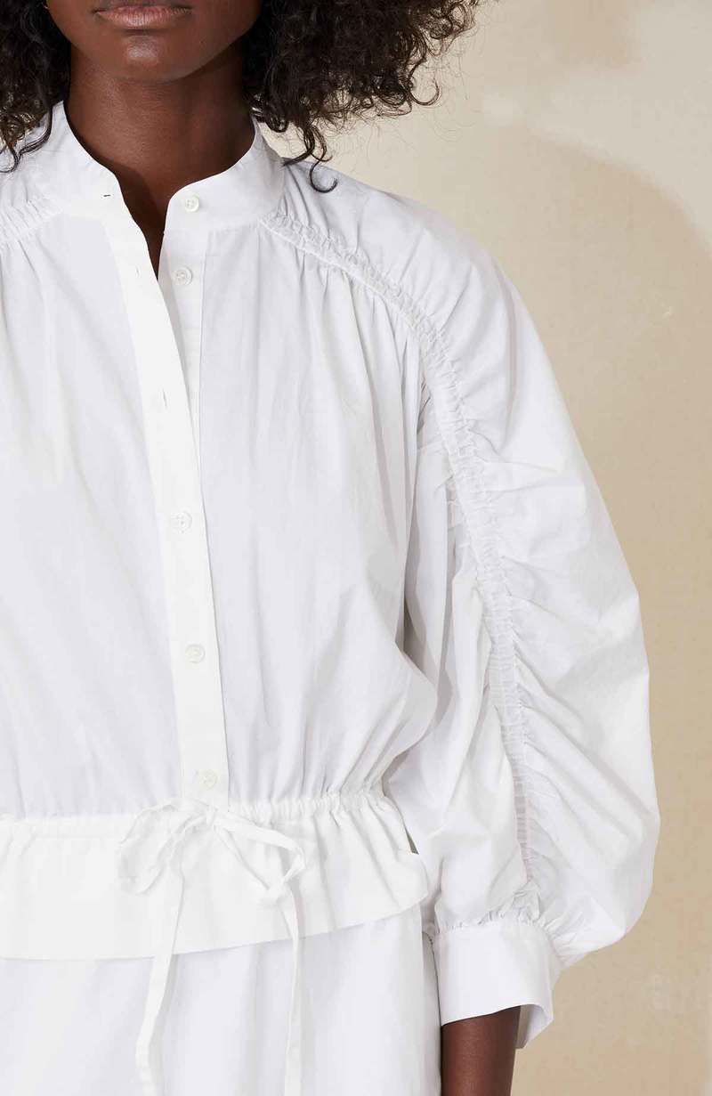 frame ruched sleeve dress FRAME Denim Ruched Sleeve Dress - Blanc