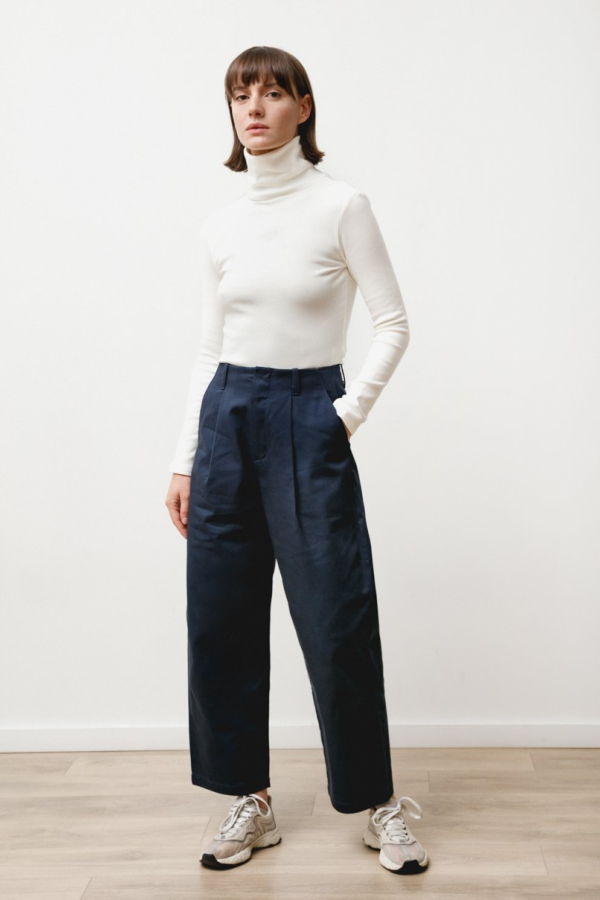 Priory Canvas Twill Pleat Trouser - Midnight