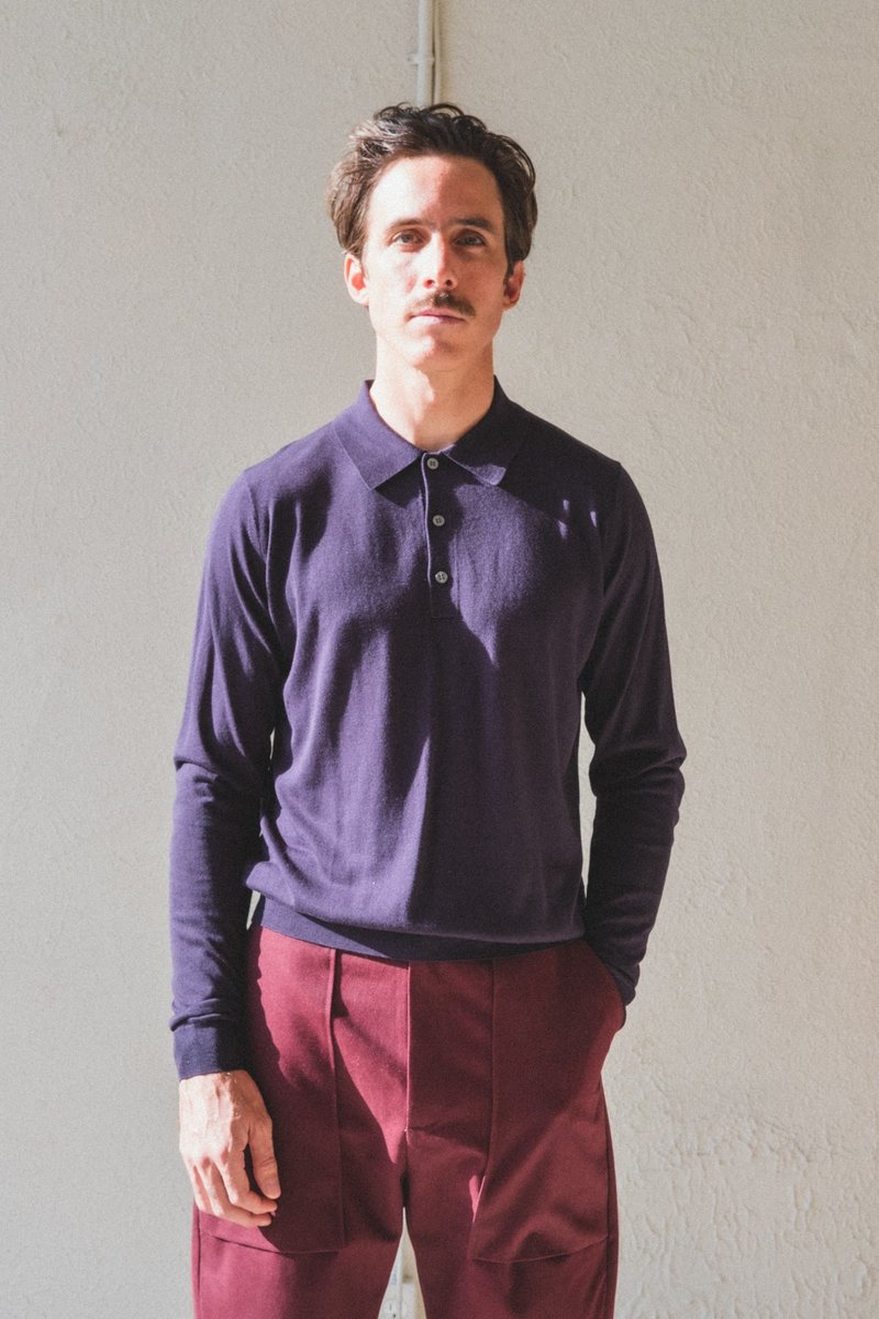 Studio Nicholson Pilote Long Sleeve Polo - Navy | Garmentory