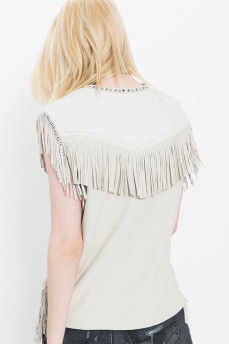 'Zuen' Sleeveless Suede Tee with Fringe 'Zuen' Sleeveless Suede Tee with Fringe