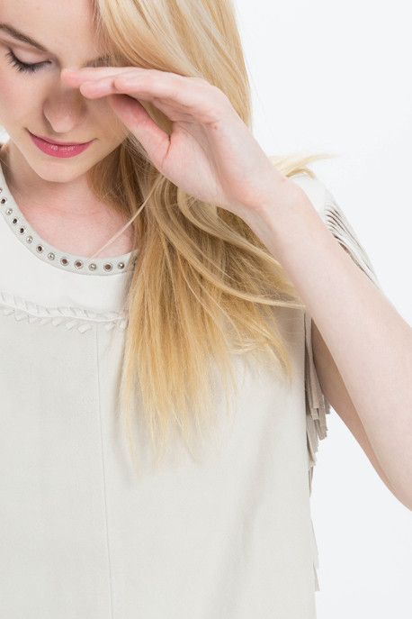 'Zuen' Sleeveless Suede Tee with Fringe 'Zuen' Sleeveless Suede Tee with Fringe