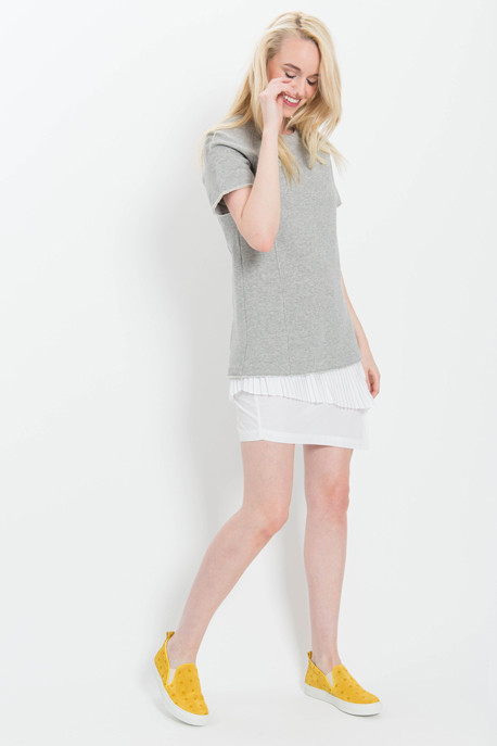 Derek Lam 10 Crosby 2 in 1 Sweatshirt Dress with Pleated Underpinning in Grey Derek Lam 10 Crosby 2 in 1 Sweatshirt Dress with Pleated Underpinning in Grey