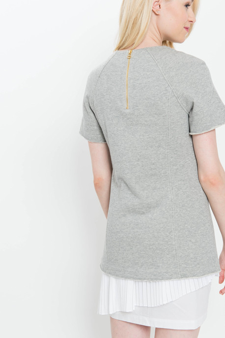 Derek Lam 10 Crosby 2 in 1 Sweatshirt Dress with Pleated Underpinning in Grey Derek Lam 10 Crosby 2 in 1 Sweatshirt Dress with Pleated Underpinning in Grey