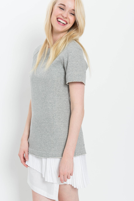 Derek Lam 10 Crosby 2 in 1 Sweatshirt Dress with Pleated Underpinning in Grey Derek Lam 10 Crosby 2 in 1 Sweatshirt Dress with Pleated Underpinning in Grey