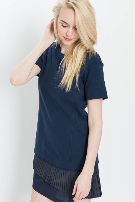 Derek Lam 10 Crosby 2 in 1 Sweatshirt Dress with Pleated Underpinning in Navy Derek Lam 10 Crosby 2 in 1 Sweatshirt Dress with Pleated Underpinning in Navy