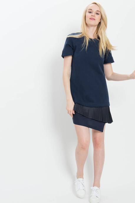 Derek Lam 10 Crosby 2 in 1 Sweatshirt Dress with Pleated Underpinning in Navy Derek Lam 10 Crosby 2 in 1 Sweatshirt Dress with Pleated Underpinning in Navy