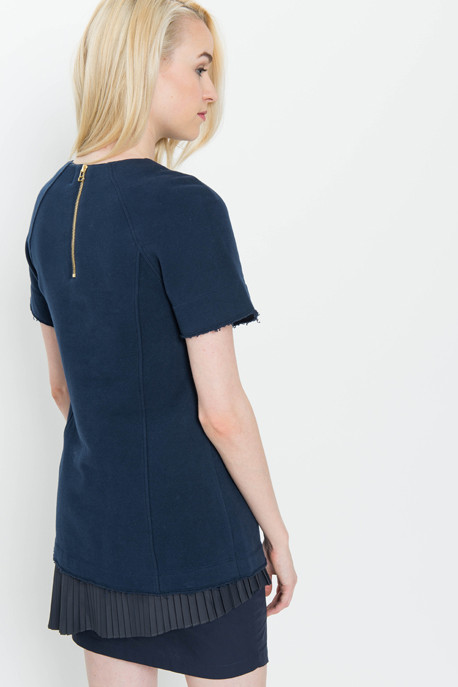 Derek Lam 10 Crosby 2 in 1 Sweatshirt Dress with Pleated Underpinning in Navy Derek Lam 10 Crosby 2 in 1 Sweatshirt Dress with Pleated Underpinning in Navy