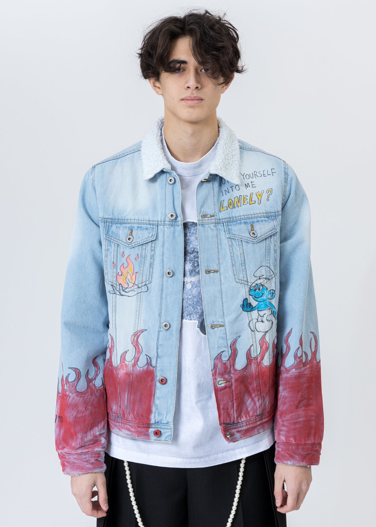 Guernika Blue Paint Denim And Sherpa Jacket - Pokemon/Smurfs 