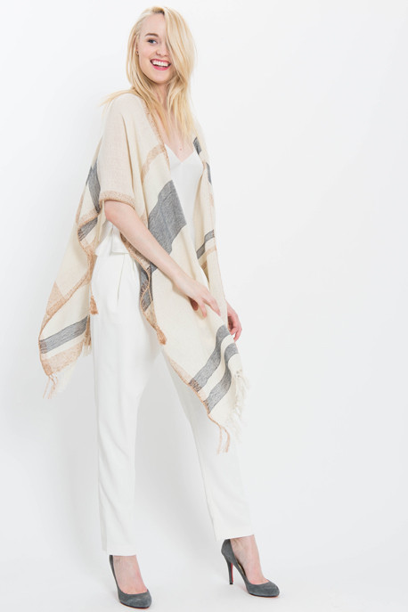 Metallic Striped Knit Poncho Metallic Striped Knit Poncho
