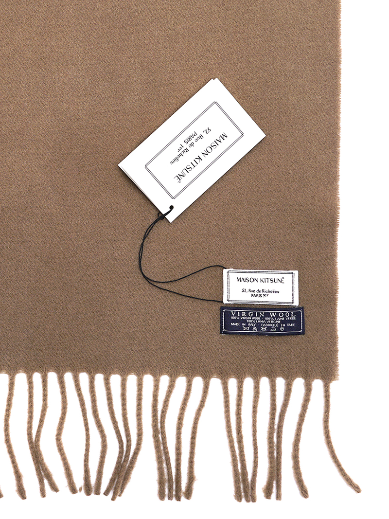 UNISEX Maison Kitsun W_SMALL FOX HEAD WOOL SCARF - BEIGE