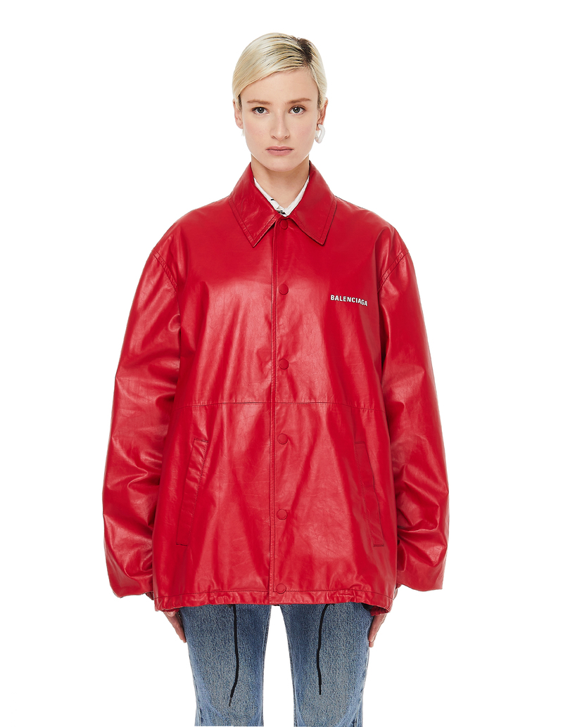 Balenciaga Leather BLNCG News 24/7 Jacket - Red | Garmentory