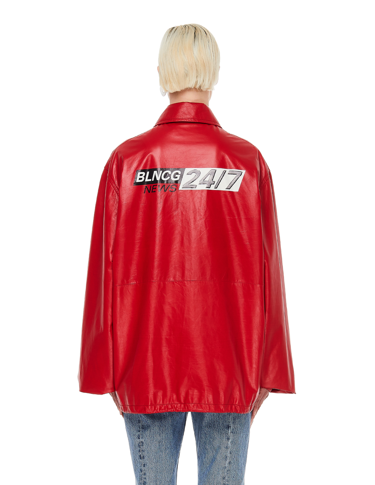 Balenciaga Leather BLNCG News 24/7 Jacket - Red | Garmentory