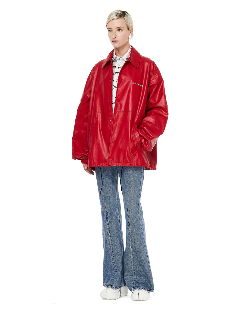 Balenciaga Leather BLNCG News 24/7 Jacket - Red | Garmentory