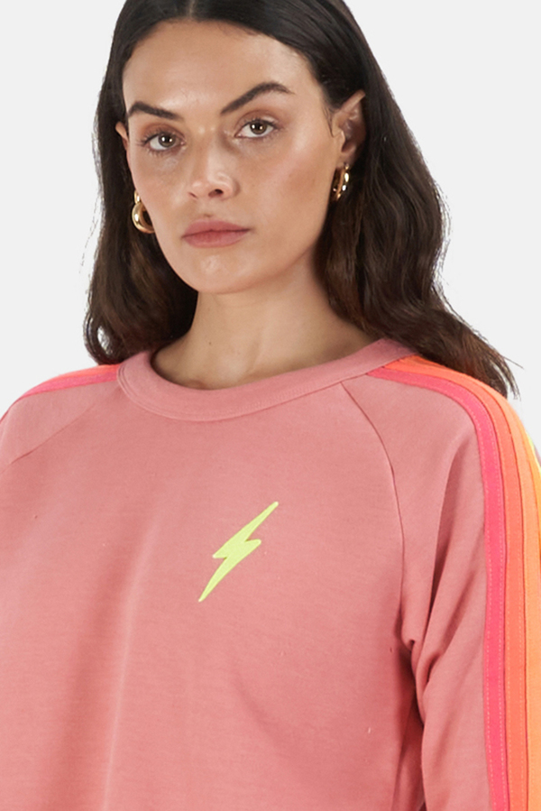Aviator Nation Bolt Crop Sweatshirt Sweater Petal/Neon Garmentory