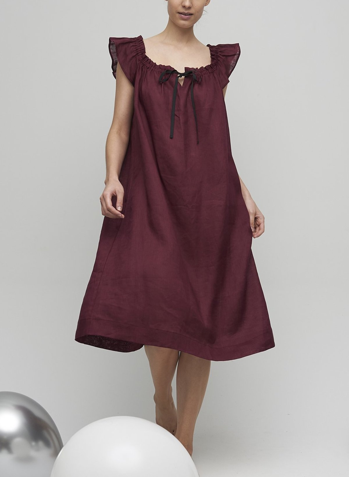 Eliza Faulkner Linen Party Nightie Burgundy Garmentory