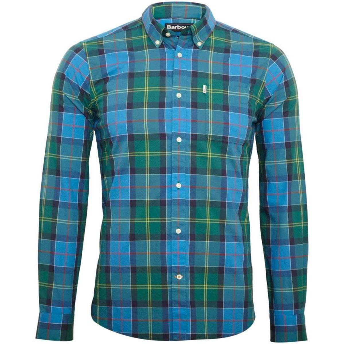 Barbour Mens Coll Tailored Fit Plaid Thermo Tech Button Down Shirt Blue Size Small main image 1