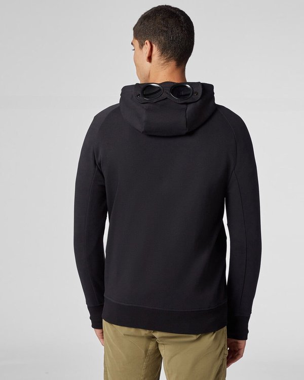 C.P. Company Diagonal Raised Fleece Full Zip Goggle Hoodie - Black