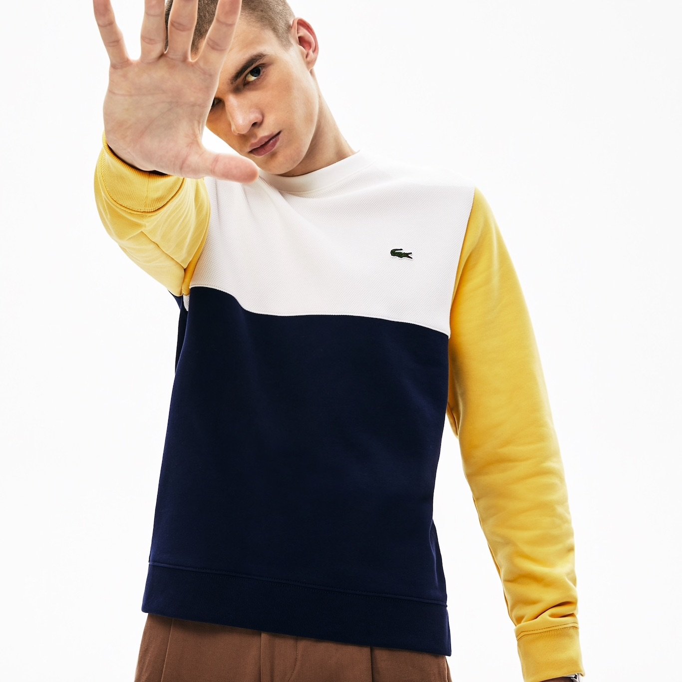 Lacoste Men's Colourblock Crew Neck Sweatshirt Navy Blue/White/Yellow