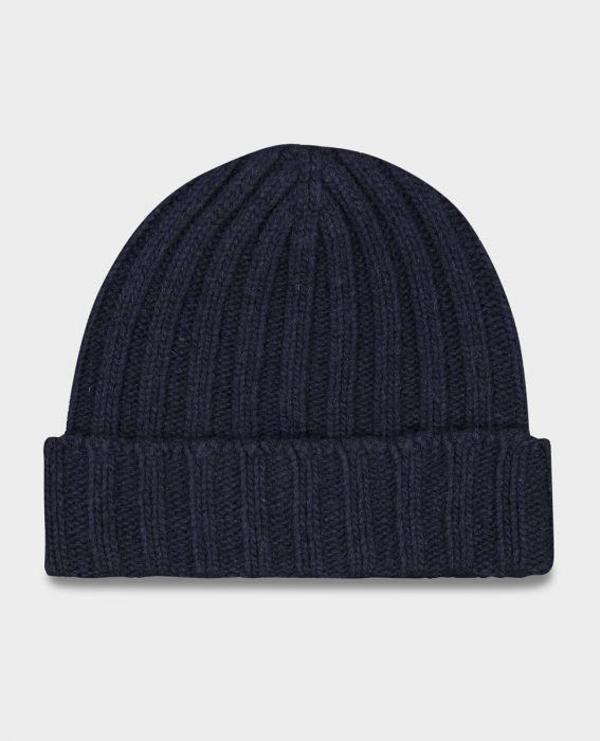 Paul Shark Ribbed Wool Iconic Badge Beanie Navy Garmentory