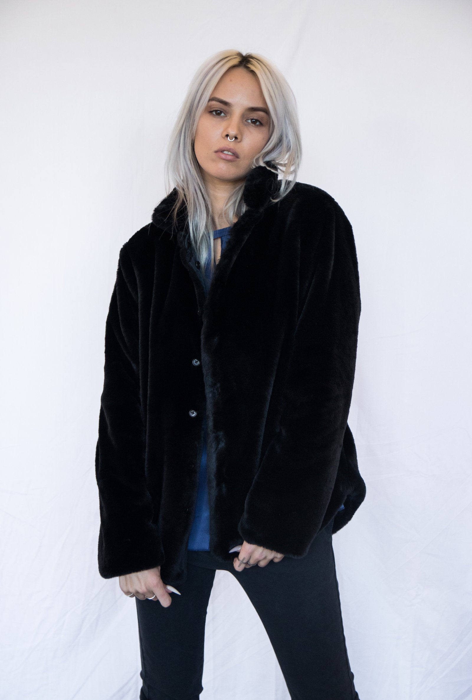 【BLACK】Reversible nylon fur blouson Aspesi Reversible Nylon/Fake Fur Shirt Jacket - Black | Garmentory