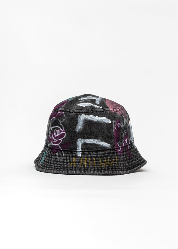 Guernika Black Paintd Denim Bucket Hat - Pokemon/Smurfs