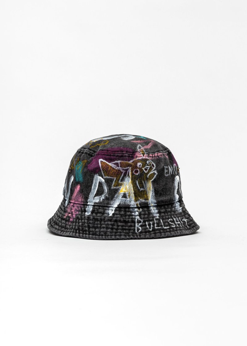 Guernika Black Paintd Denim Bucket Hat - Pokemon/Smurfs