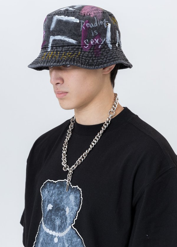 Guernika Black Paintd Denim Bucket Hat - Pokemon/Smurfs