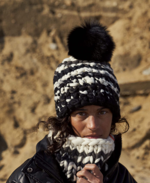 Mischa Lampert Beanie Pomster Faux White Silver Fox Pom mischa lampert - white/grey crown + white | silver fox xl  main image 4