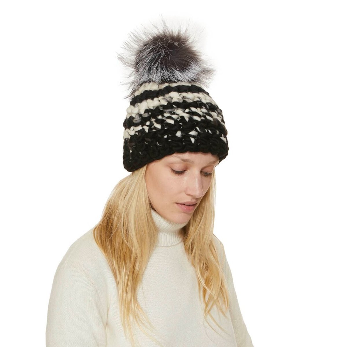 Mischa Lampert black and white beanie stripe + silver fox xl  display picture 3