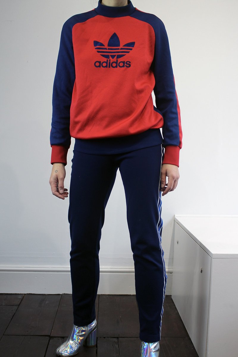 VINTAGE 1980's Adidas Tracksuit Top Red/Navy Garmentory