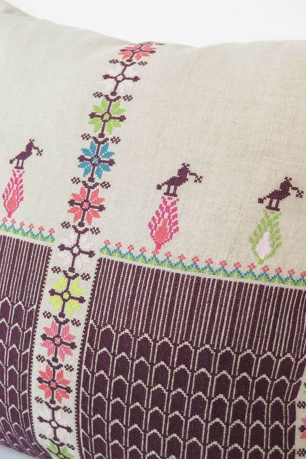 Erica Tanov Throw Pillow - Embroidered Natural Linen Erica Tanov Throw Pillow - Embroidered Natural Linen