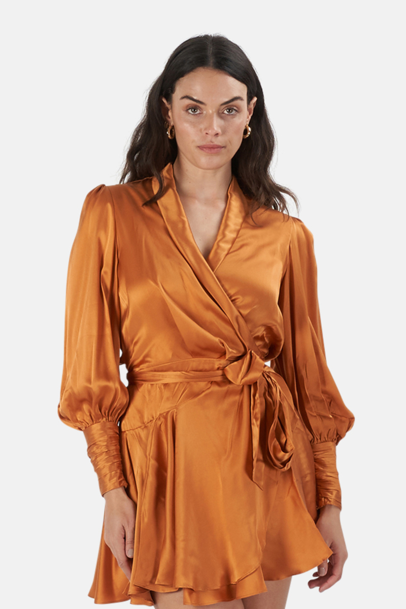 Zimmermann Silk Wrap Mini Dress - Mango | Garmentory
