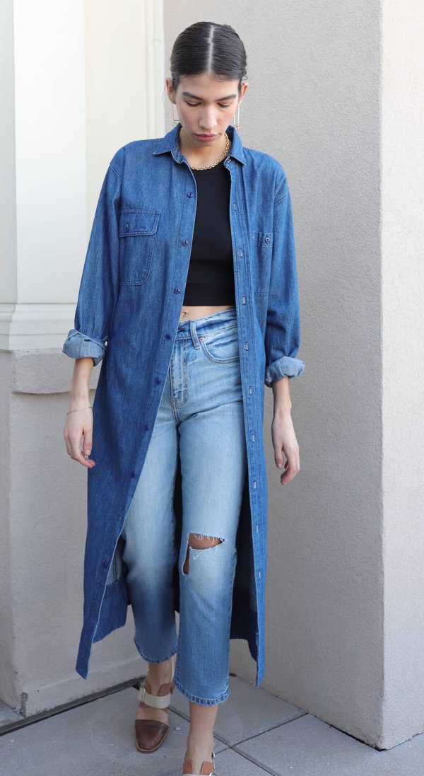 denim duster outfit
