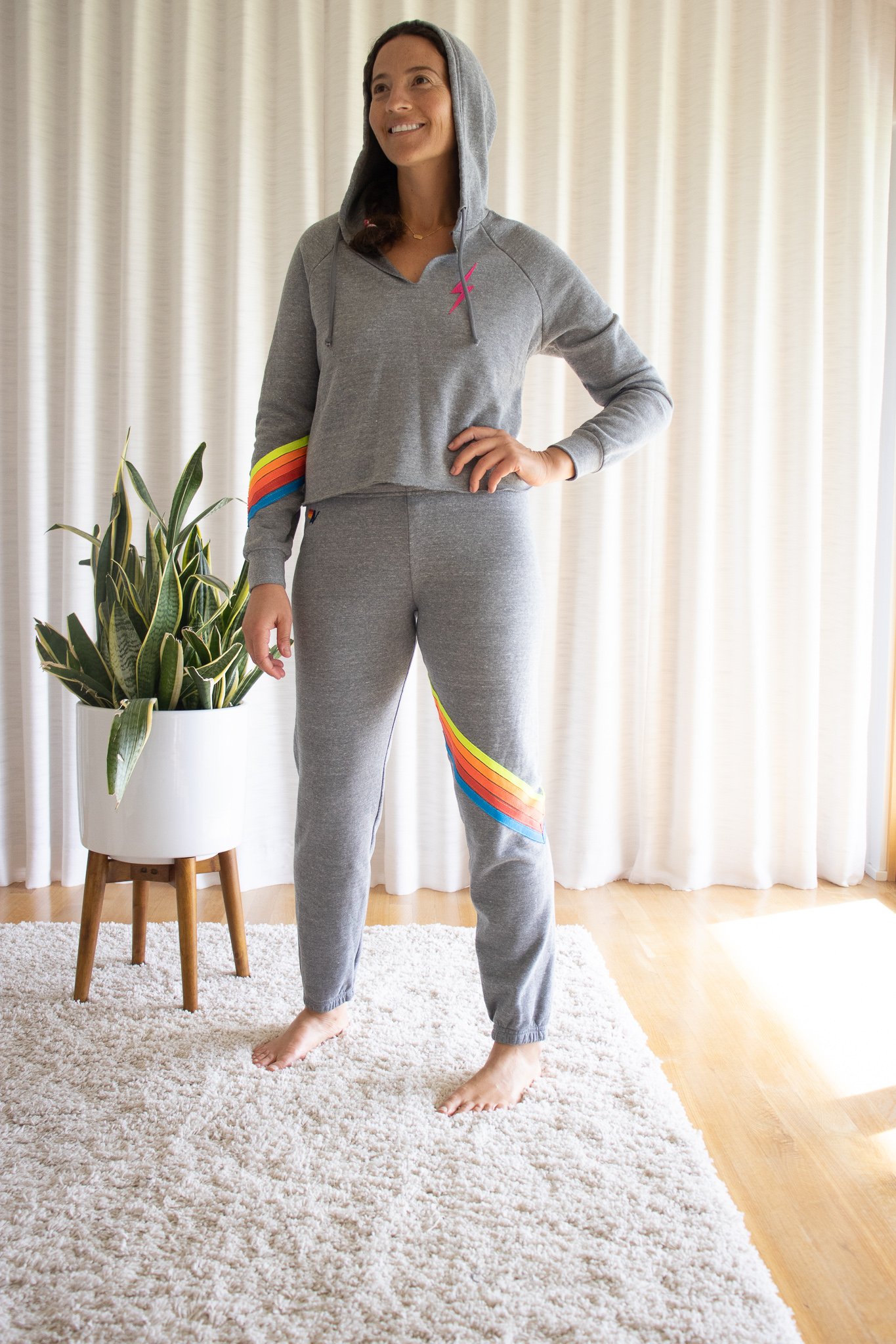 Aviator Nation Bolt Stitch Raglan Cropped Hoodie Grey