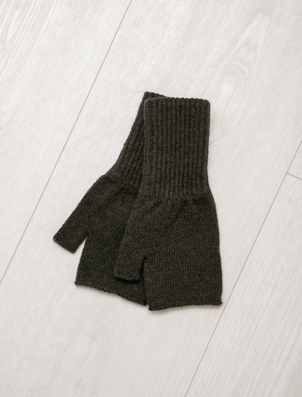 Margaret Howell MHL Felted Shetland Fingerless Glove - Dark Olive