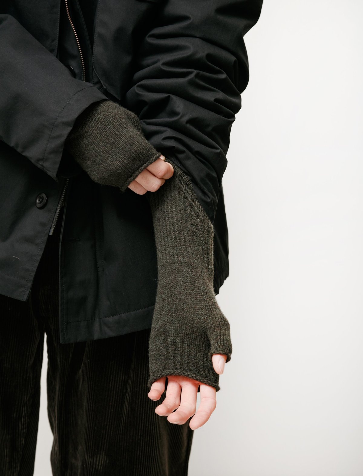 Margaret Howell MHL Felted Shetland Fingerless Glove - Dark Olive