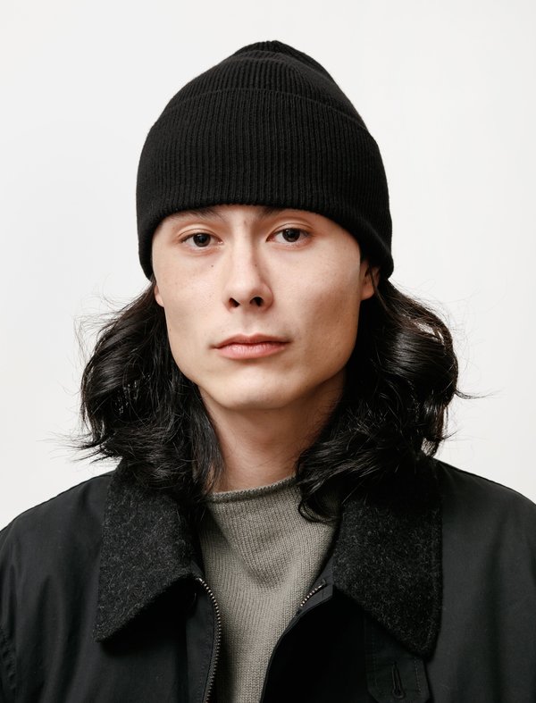 Margaret Howell Ribbed Merino Cashmere Beanie - Black | Garmentory