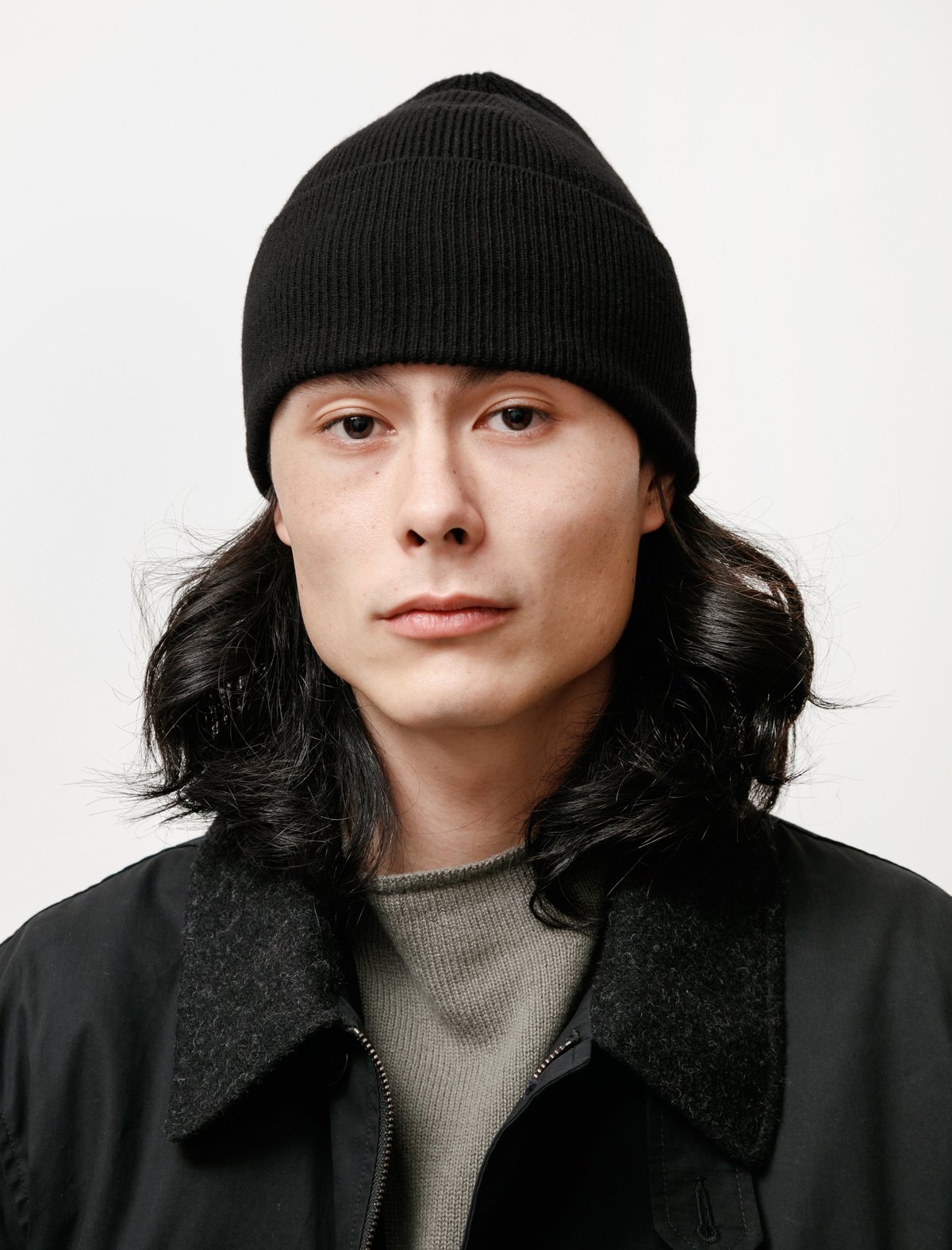 Margaret Howell Ribbed Merino Cashmere Beanie - Black | Garmentory