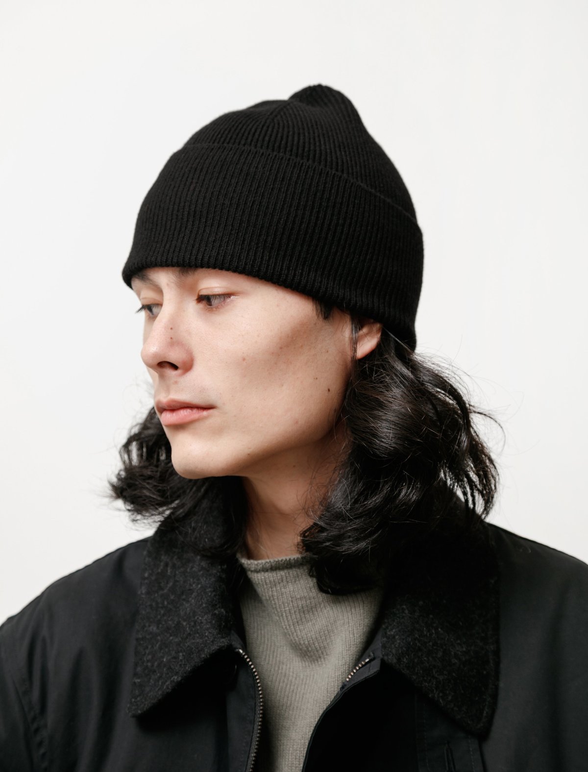 Margaret Howell Ribbed Merino Cashmere Beanie - Black | Garmentory