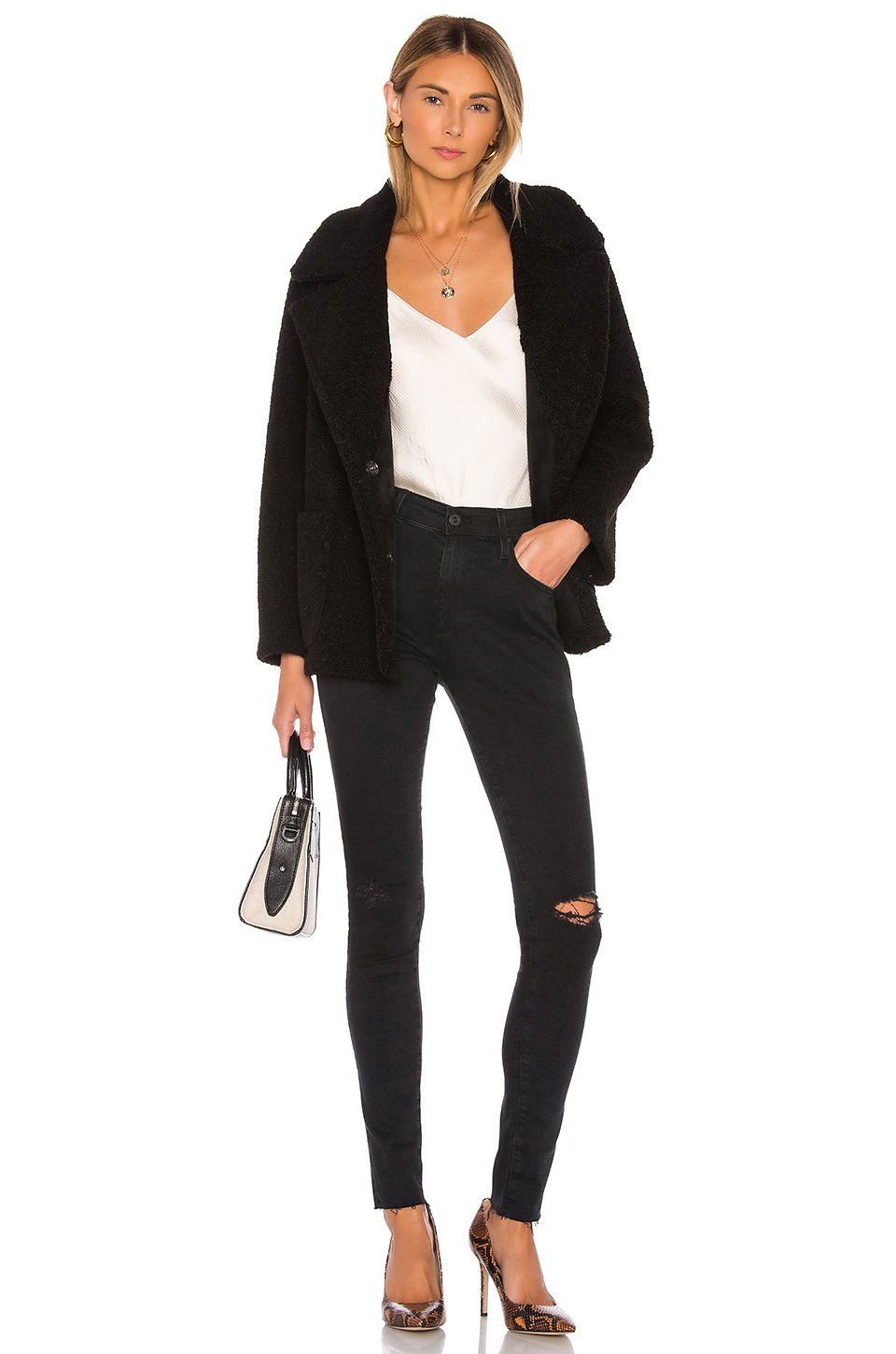 AG Adriano Goldschmied Farrah Skinny in Altered Black Destructed