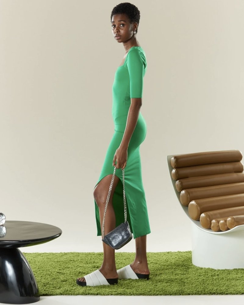 Simon Miller STRETCH MIES SHORT SLEEVE SQUARE NECK DRESS - KELLY GREEN | Garmentory Simon Miller STRETCH MIES SHORT SLEEVE SQUARE NECK DRESS - KELLY GREEN | Garmentory