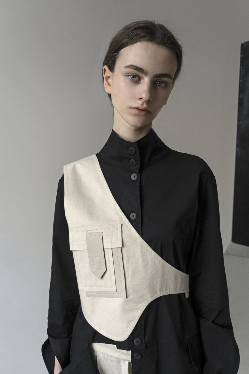 UNISEX K M by L A N G E ASYMMETRICAL VEST - OFF WHITE